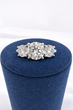 3.02cttw Lab Grown Round Three Stone Ring- 14KW