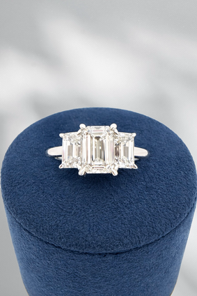 3.03cttw Lab Grown Three Stone Engagement Ring- 14KW