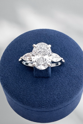 2.40cttw Lab Grown Oval Brilliant Three Stone Engagement Ring- 14KW