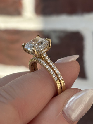 4.50cttw Lab Grown Cushion Cut Solitaire with Diamonds on Band Wedding Set- 14KY