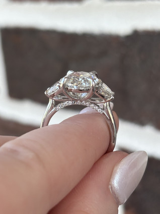 6.59cttw Lab Grown Oval Brilliant Three Stone Engagement Ring- 14KW