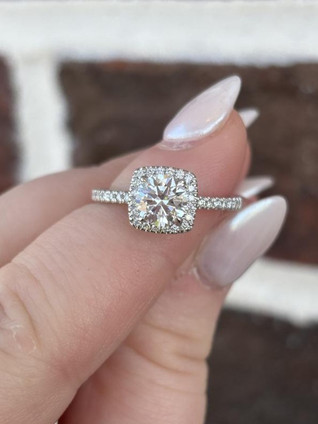 1.27cttw Lab Grown Round Brilliant with Cushion Halo Engagement Ring- 14KW