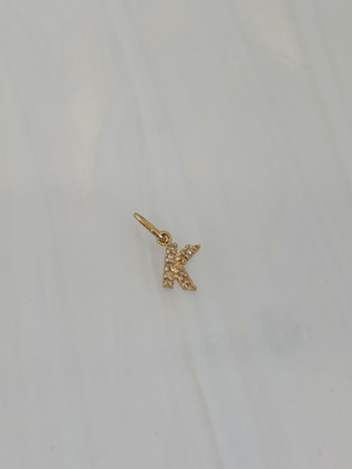 Petite Diamond "K" Initial Pendant- 14KY