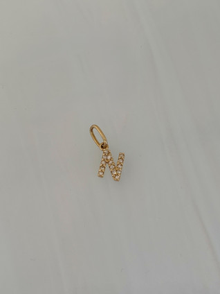 Petite Diamond "N" Initial Pendant- 14KY