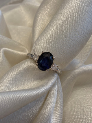 .17cttw Sapphire and Diamond Three Stone Ring- 14KW