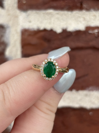 .34cttw Emerald and Diamond Halo Ring- 14KY