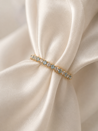 .10cttw Alternating Blue Topaz and Diamond Prong Band- 10KY
