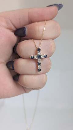 .75cts Sapphire and Diamond Cross Necklace
