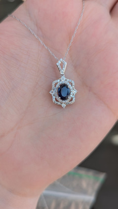 .25cttw Sapphire and Diamond Pendant Necklace- 14KW