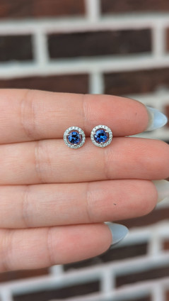 .14cttw Tanzanite and Diamond Halo Stud Earrings- 14KW