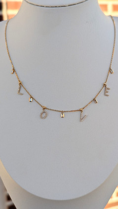 .39cttw Diamond "LOVE" Necklace with Baguette Diamonds- 14KY