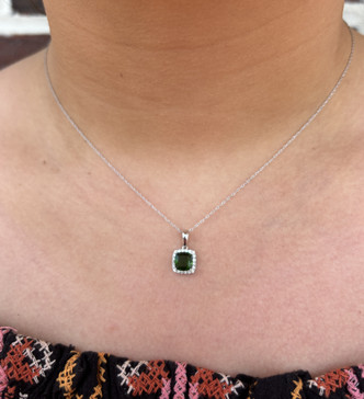 .11cttw Russalite and Diamond Pendant Necklace- 14KW