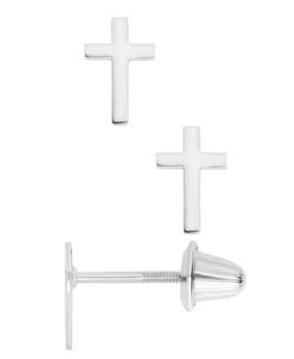 Polished Sterling Silver Cross Stud Earrings