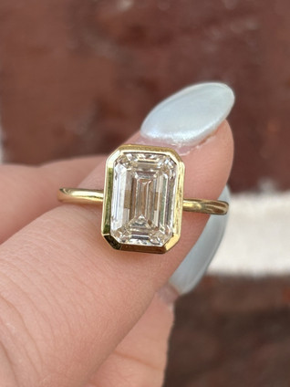 3.00cttw Lab Grown Bezel Set Emerald Cut Solitaire Engagement Ring- 14KY