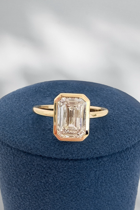 3.00cttw Lab Grown Bezel Set Emerald Cut Engagement Ring- 14KY