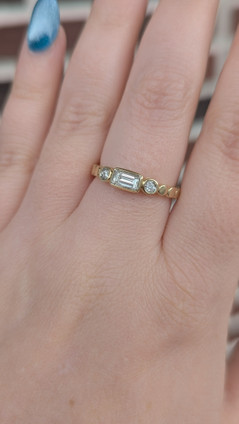 .29cttw Three Stone Ring with East-to-West Baguette Center Stone- 14KY