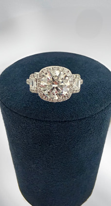 2.75cttw Lab Grown Round with Halo and Baguette Side Stones Engagement Ring- 14KW