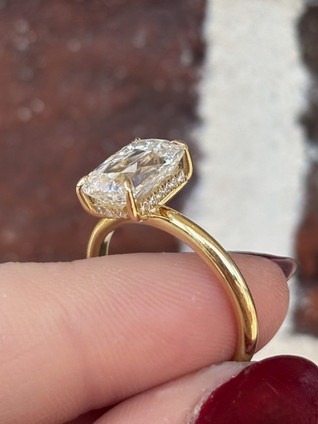 3.63cttw Lab Grown Cushion Mixed Cut Solitaire Engagement Ring with Hidden Halo- 14KY