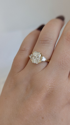 2.73cttw Lab Grown Three Stone Radiant with Trillion Side Stones Engagement Ring- 14KY