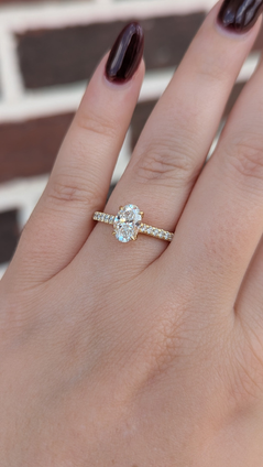 1.26cttw Lab Grown Oval Solitaire with Diamond Accented Band- 14KY