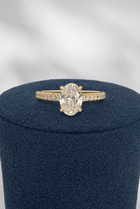 1.26cttw Lab Grown Oval Solitaire with Diamond Accented Band- 14KY