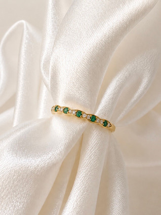 Scalloped Emerald and Diamond Band- 14KY