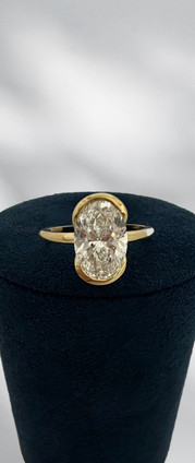 3.03cttw Lab Grown Oval Half Bezel Set Engagement Ring- 14KY