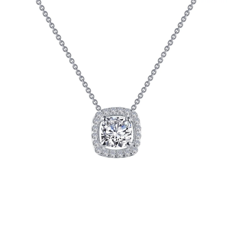 .76cttw Lassaire Cushion Cut Halo Pendant Necklace