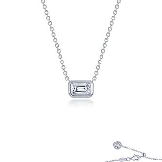 East-to-West Bezel Set Emerald Cut Solitaire Necklace (N0312CLP16)