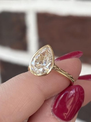 3.00cttw Lab Grown Bezel Set Pear Solitaire Engagement Ring- 14KY