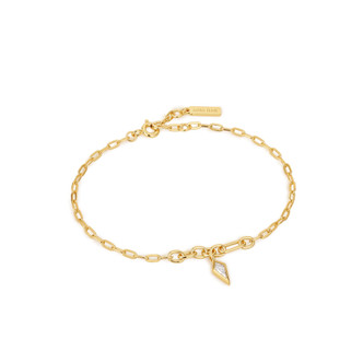 Gold Tone Sparkle Drop Pendant Chunky Chain Bracelet (B041-01G-W)