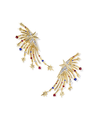 Firework Statement Earrings in Red, White, Blue (Gold Tone)