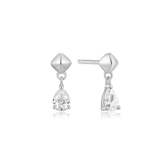 Silver Pyramid Dangle Threaded Stud Earrings (E067-04H)