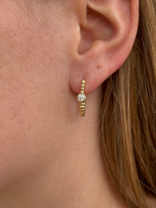 .26cttw Bezel Set Solitaire Beaded Hoop Earrings- 14KY