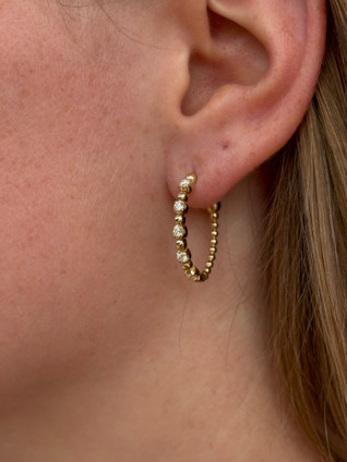 .44cttw Bubble Beaded Diamond Hoop Earrings- 14KY