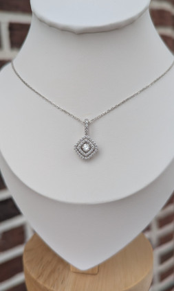 Sterling Silver Cushion Shaped Dancing CZ Necklace 
