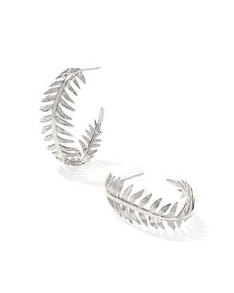 Kayla Feather Hoop Earrings in Silver Tone Metal