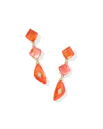 Bianca Linear Earrings in Orange Mix- Gold Tone