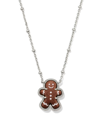 Gingerbread Pendant Necklace in Brown Goldstone- Silver Tone
