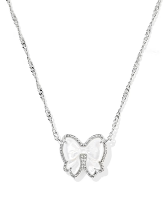 Haley Bow Short Pendant Necklace in Ivory MOP- Silver Tone