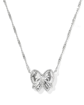 Haley Bow Short Pendant Necklace in Ivory MOP- Silver Tone