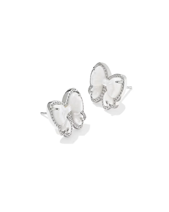 Haley Bow Stud Earrings in Ivory MOP- Silver Tone