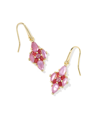 Abbie Crystal Drop Earrings in Pink Mix- Gold Tone