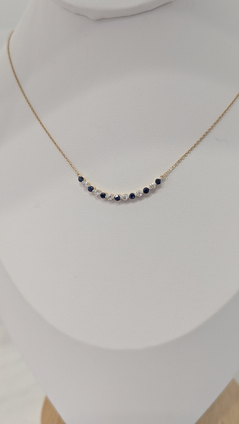 .25cttw Diamond and Sapphire Alternating Bar Necklace- 14KY