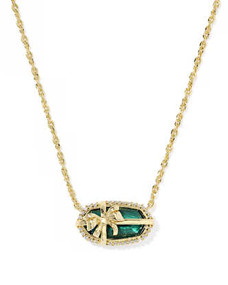 Elisa Bow Short Pendant Necklace in Pine Illusion- Gold Tone