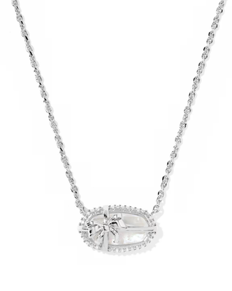 Elisa Bow Short Pendant Necklace in Iridescent Crystal Ivory Illusion- Silver Tone