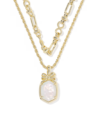 Daphne Bow Multi Strand Necklace in Iridescent Crystal Ivory Illusion- Gold Tone
