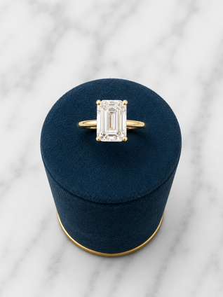 3.17cttw Lab Grown Emerald Cut Engagement Ring- 14KY