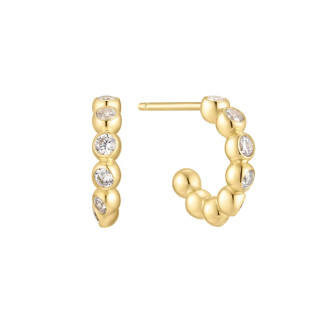 Gold Tone Bezel Beaded Huggie Hoop Earrings