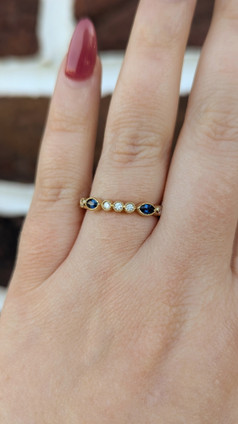 Marquise Blue Sapphire and Round Diamond Band-14KY